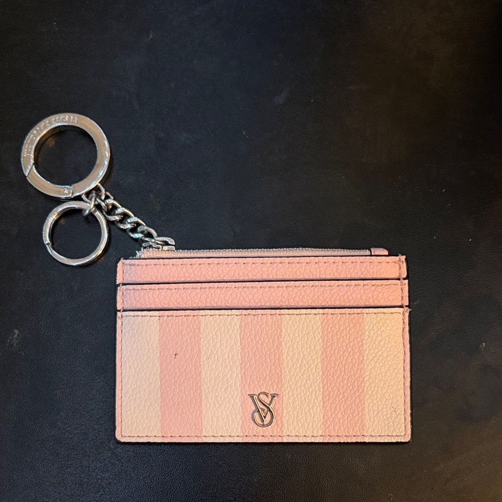 Victoria's Secret Pink & Blush Striped Cardholder with Keyring